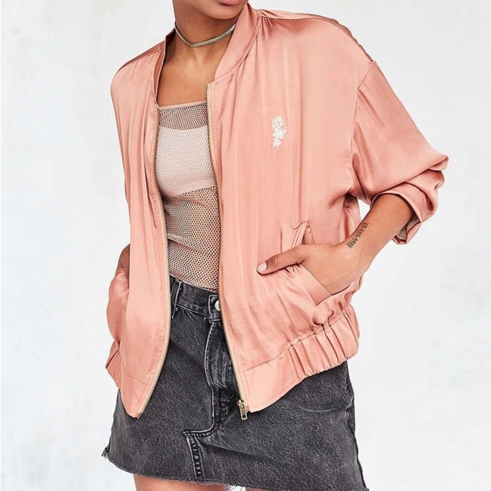 silence + noise Dusty Rose Satin Bomber Jacket